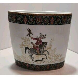 Vtg PT Tirschenreuth Bavaria Cavallo Oval Vase/Planter Man on Horse with Dog
